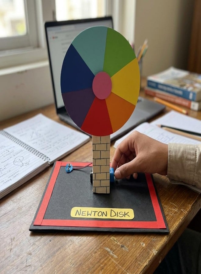 Komodo Craft Newton Disk Working Model for School Science Project | Motorized Colour Disc Physics Experiment | STEM Learning Toy | Rotating Rainbow Optical Illusion Model for Kids - Image 2