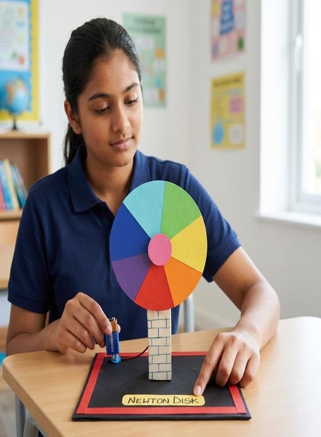Komodo Craft Newton Disk Working Model for School Science Project | Motorized Colour Disc Physics Experiment | STEM Learning Toy | Rotating Rainbow Optical Illusion Model for Kids - Image 4