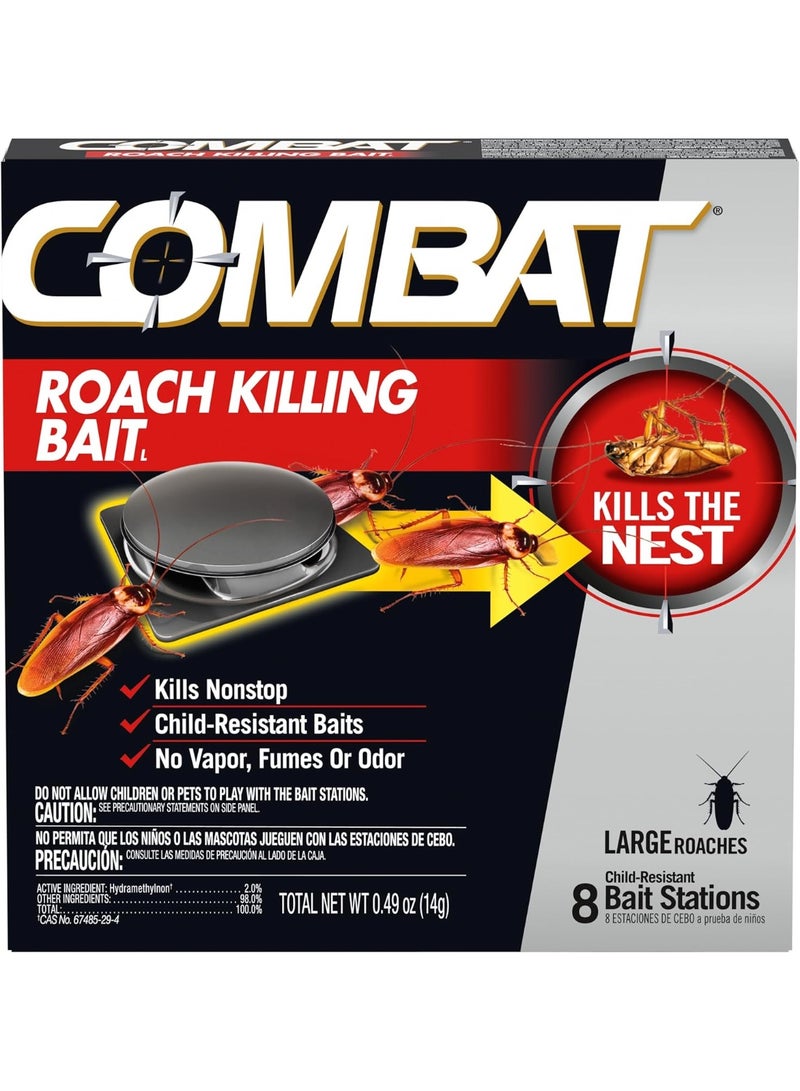 Combat Combat Roach Killing Bait, Roach Bait Station For Large Roaches, Kills The Nest, Child-Resistant, 8 Count,Insects - Image 1