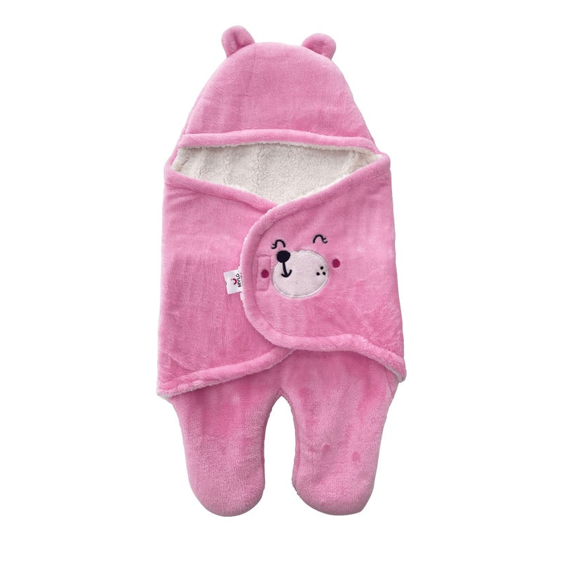 MYLO Mylo Baby Ultra-Soft Cute Baby Pack of 1 | Swaddling Wrapper | All Season Ac Blanket -Multipurpose | Hoodie Teddy Bear|0-6 Months (Light Pink) - Image 1