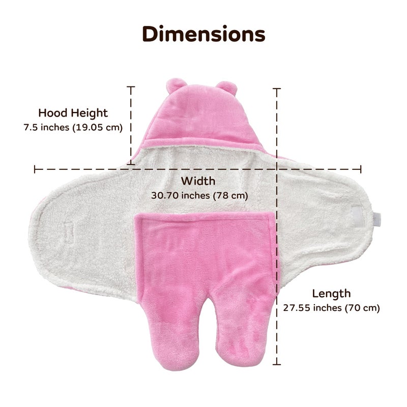 MYLO Mylo Baby Ultra-Soft Cute Baby Pack of 1 | Swaddling Wrapper | All Season Ac Blanket -Multipurpose | Hoodie Teddy Bear|0-6 Months (Light Pink) - Image 5