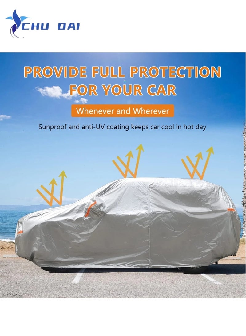 تشو داي غطاء سيارة SUV مقاوم للماء، غطاء سيارة كامل خارجي للحماية من الشمس مع سحاب جانبي وأشرطة مقاومة للرياح، لجميع الأحوال الجوية للسيارات، مناسب عالميًا لسيارات الدفع الرباعي (475-505 سم) - Image 3