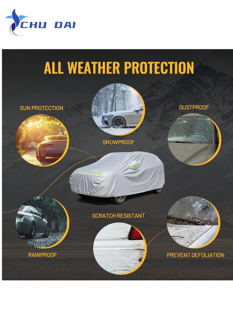 تشو داي غطاء سيارة SUV مقاوم للماء، غطاء سيارة كامل خارجي للحماية من الشمس مع سحاب جانبي وأشرطة مقاومة للرياح، لجميع الأحوال الجوية للسيارات، مناسب عالميًا لسيارات الدفع الرباعي (475-505 سم) - Image 4