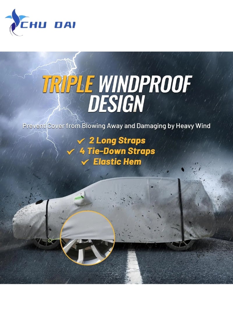 تشو داي غطاء سيارة SUV مقاوم للماء، غطاء سيارة كامل خارجي للحماية من الشمس مع سحاب جانبي وأشرطة مقاومة للرياح، لجميع الأحوال الجوية للسيارات، مناسب عالميًا لسيارات الدفع الرباعي (475-505 سم) - Image 5