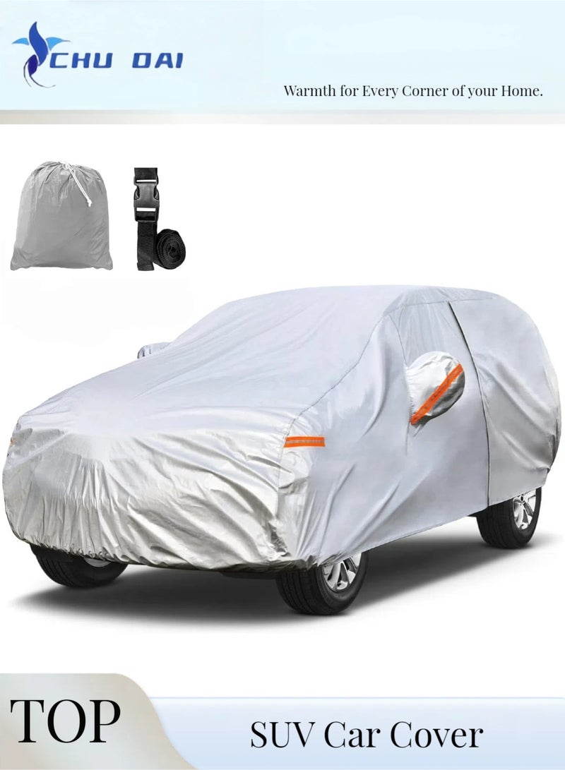 تشو داي غطاء سيارة SUV مقاوم للماء، غطاء سيارة كامل خارجي للحماية من الشمس مع سحاب جانبي وأشرطة مقاومة للرياح، لجميع الأحوال الجوية للسيارات، مناسب عالميًا لسيارات الدفع الرباعي (475-505 سم) - Image 1