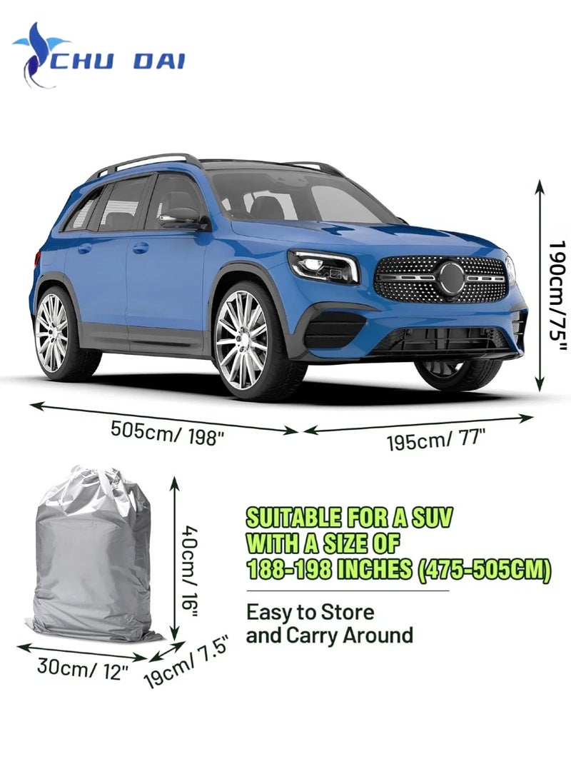 تشو داي غطاء سيارة SUV مقاوم للماء، غطاء سيارة كامل خارجي للحماية من الشمس مع سحاب جانبي وأشرطة مقاومة للرياح، لجميع الأحوال الجوية للسيارات، مناسب عالميًا لسيارات الدفع الرباعي (475-505 سم) - Image 2