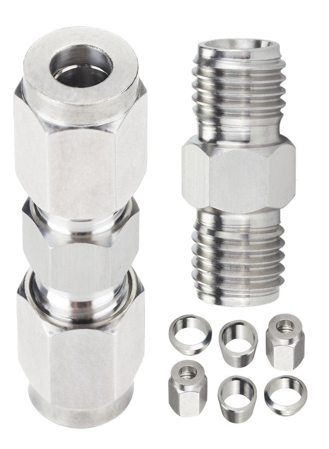 Yoebor Metalwork 304 Stainless Steel Compression Tube Fitting Union W/Double Ferrule 1/4" Tube OD x 1/4" Tube OD (2 Pcs) - Image 3