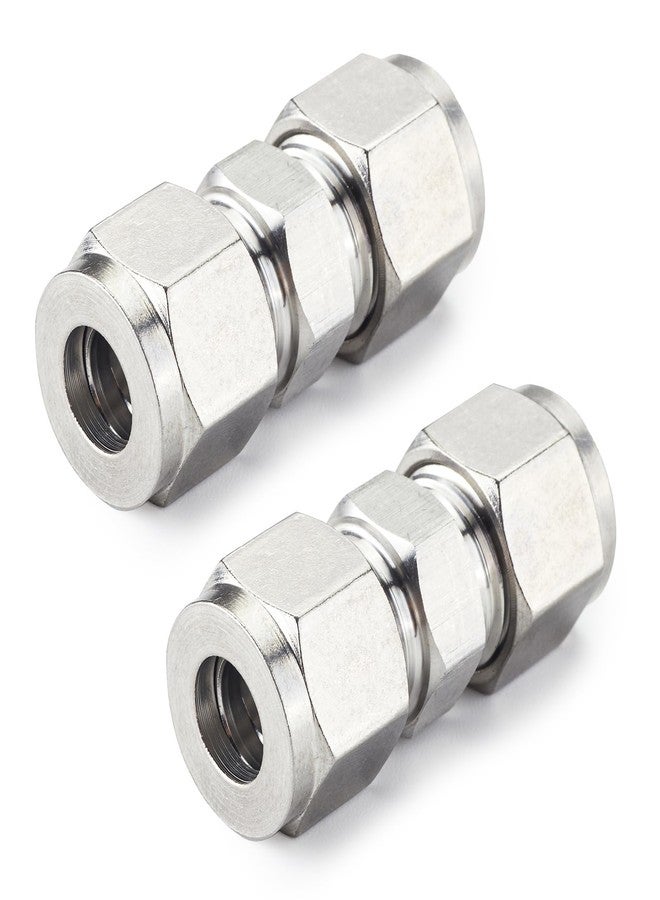 Yoebor Metalwork 304 Stainless Steel Compression Tube Fitting Union W/Double Ferrule 1/4" Tube OD x 1/4" Tube OD (2 Pcs) - Image 1
