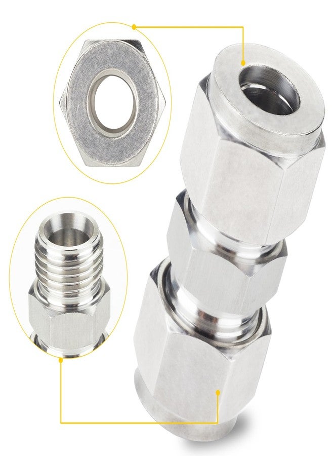 Yoebor Metalwork 304 Stainless Steel Compression Tube Fitting Union W/Double Ferrule 1/4" Tube OD x 1/4" Tube OD (2 Pcs) - Image 2
