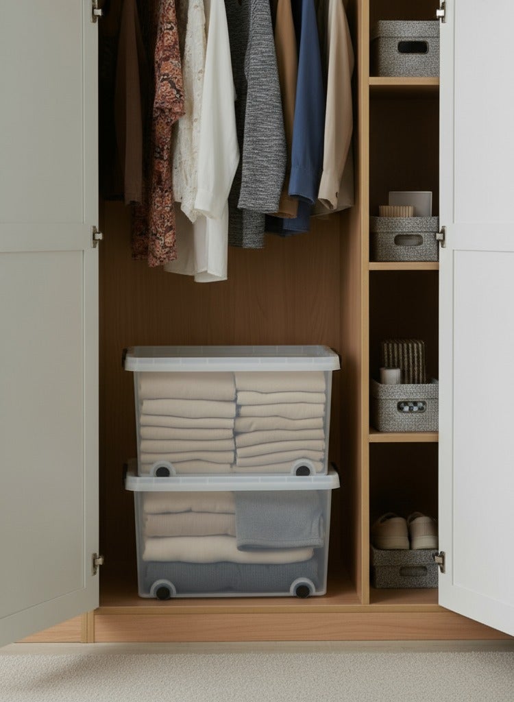 كونسيبت هوم صندوق تخزين متعدد الأغراض من البلاستيك الشفاف مع عجلات وغطاء قابل للقفل 45 لتر  شفافً /أسود - Image 2