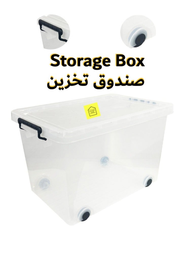Concept home - Plastic Storage Box Multipurpose Transparent Plastic Storage Box With Wheels And Lockable Lid 45L Clear/Black - Image 1