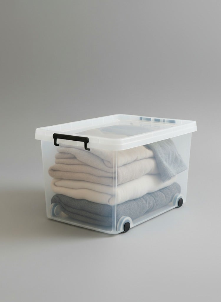Concept home Plastic Storage Box Multipurpose Transparent Plastic Storage Box With Wheels And Lockable Lid 45L Clear/Black - Image 5