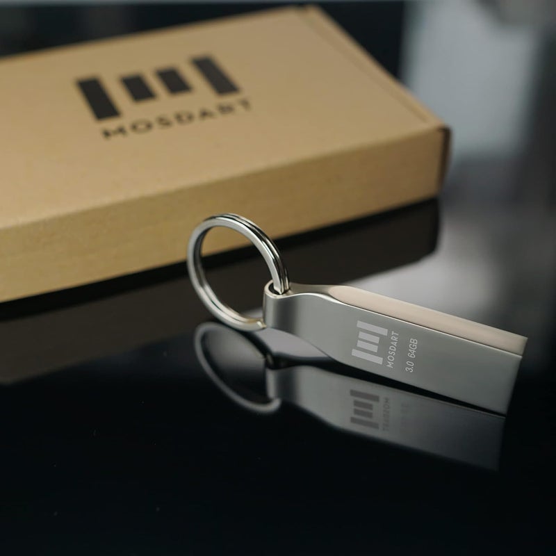 موس دارت محرك أقراص فلاش MOSDART USB 3.0 سعة 64 جيج��بايت، معدني مع حلقة مفاتيح، سرعة تصل إلى 90 ميجابايت/ثانية، محرك إبهام USB 3.0 سريع، 64 جيجابايت مقاوم للماء، عصا ذاكرة، فضي - Image 5