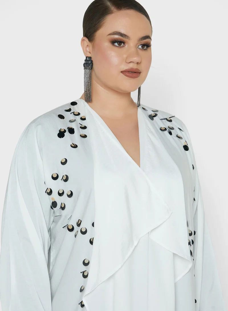 Hayas Closet Curve Asymmetric Embellished Abaya