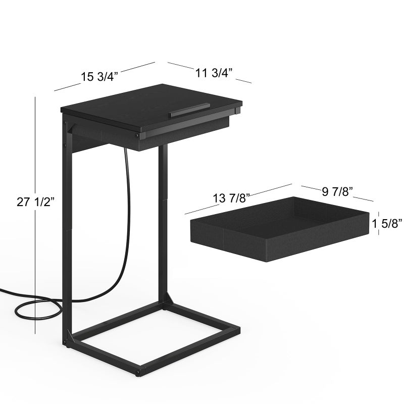 sthmec C Shaped End Table with Charging Station, 45Â° Tiltable Adjustable Flip Top Side Table with Storage,Small C Table for Small Spaces,Slide Under Couch Sofa Bedside Table for Living Room, Black - Image 3