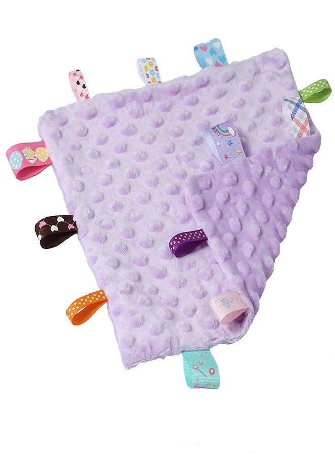 CREVENT Tag Security Blankets for Babies, Soft Small Loveys for Girls, Baby Comforter Sensory Blanket, Great Gifts for Birthday Baby Shower 10"X10" (Purple+Pink Tag, Crib) - Image 3