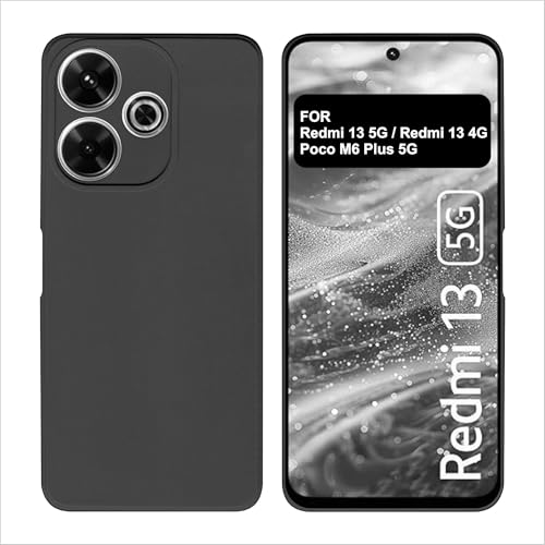 SBMS Silicone Back Cover Case for Redmi 13 5G / Poco M6 Plus 5G / Redmi 13 4G | Soft Micro-Fibre Lining Inside | Camera Protection Bump | Shockproof Back Cover Case for Redmi 13 5G (Black) - Image 1