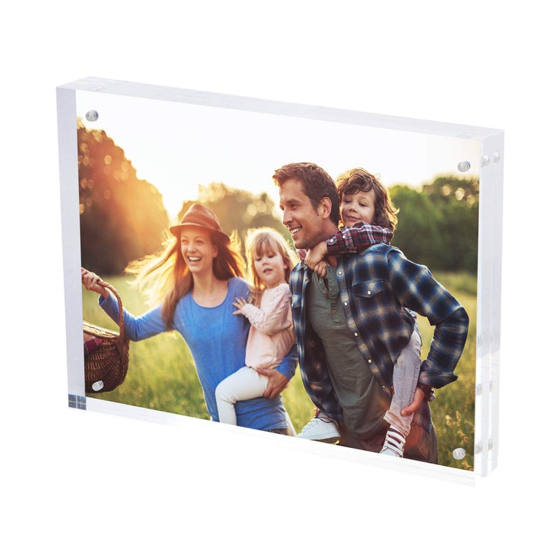 SimbaLux SimbaLux Magnetic Acrylic Picture Photo Frame 8x10 inches 24mm Thick with UV Protection 1 Pack Clear Glass Like Double Sided Frameless Desktop Floating Display Free Standing 20 Thicker than Most 