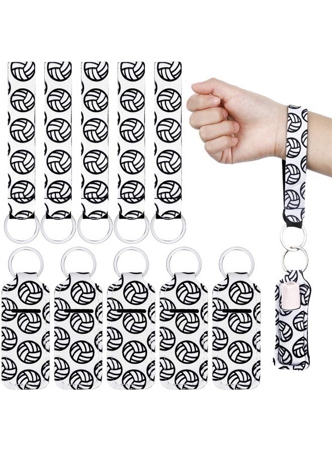 Patelai 20 Pcs Volleyball lipstick Holder Keychains Lanyard Set, Include Lipstick Holder Keychains Volleyball Pattern Sport Theme Portable Lipstick Holder and Wristlet Keychain Lanyard for lipstick(White)