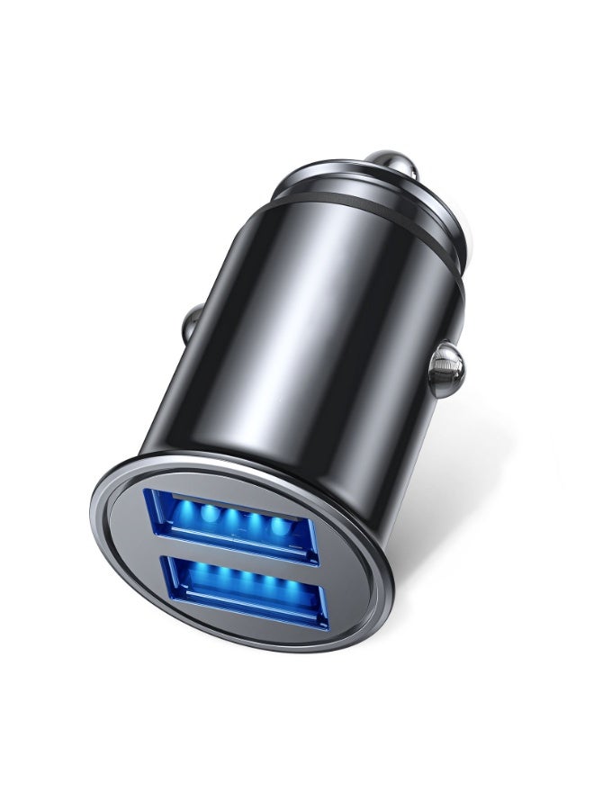DIVICO Dual USB Car Charger Adapter Black – 2.4A High-Speed Output, 12V/24V Input, Compact Metal Design with Overheat Protection – Compatible with Smartphones & Electronic Devices – Model A3004 - Image 2