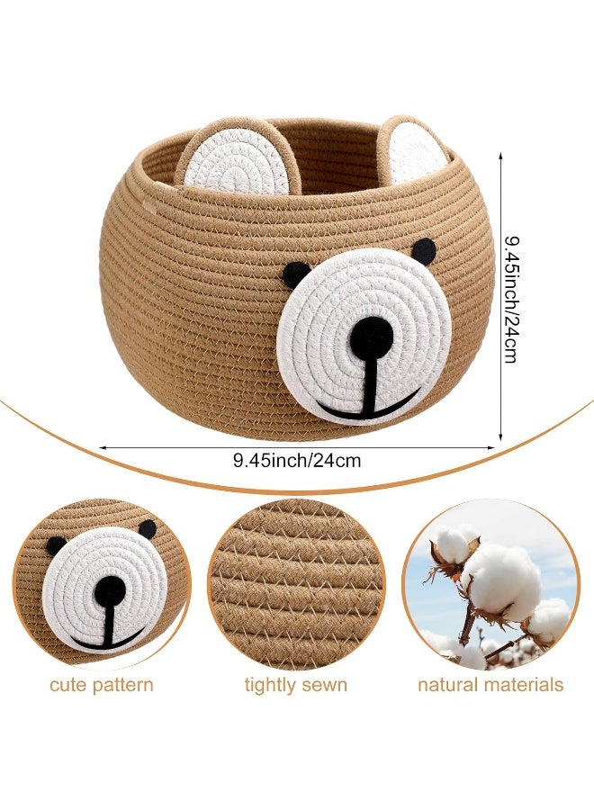 Uiifan 3 Pcs Baby Laundry Basket Bear Baby Shower Basket Gift Basket Cute Round Cotton Rope Basket for Newborn Items Storage, Clothes, Toy, Blankets, Towels, Nursery, 9.45 x 9.45 Inches, Brown - Image 2
