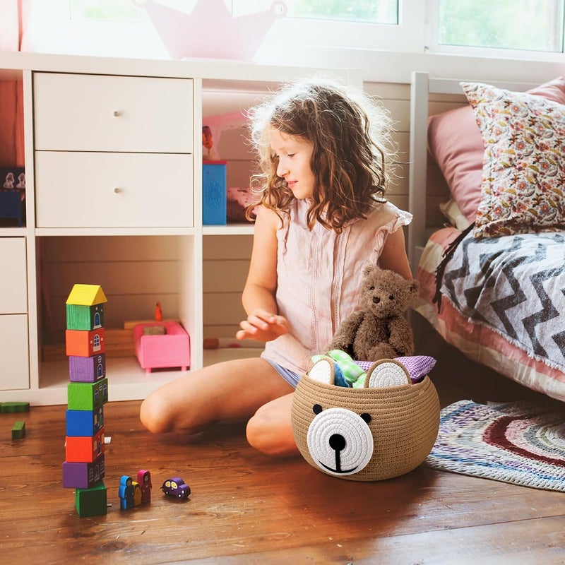 Uiifan 3 Pcs Baby Laundry Basket Bear Baby Shower Basket Gift Basket Cute Round Cotton Rope Basket for Newborn Items Storage, Clothes, Toy, Blankets, Towels, Nursery, 9.45 x 9.45 Inches, Brown - Image 4