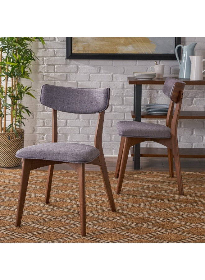 Christopher Knight Home Abrielle Mid-Century Modern Fabric Dining Chairs with Natural Walnut Finished Rubberwood Frame, 2-Pcs Set, Dark Grey / Natural Walnut - Image 2