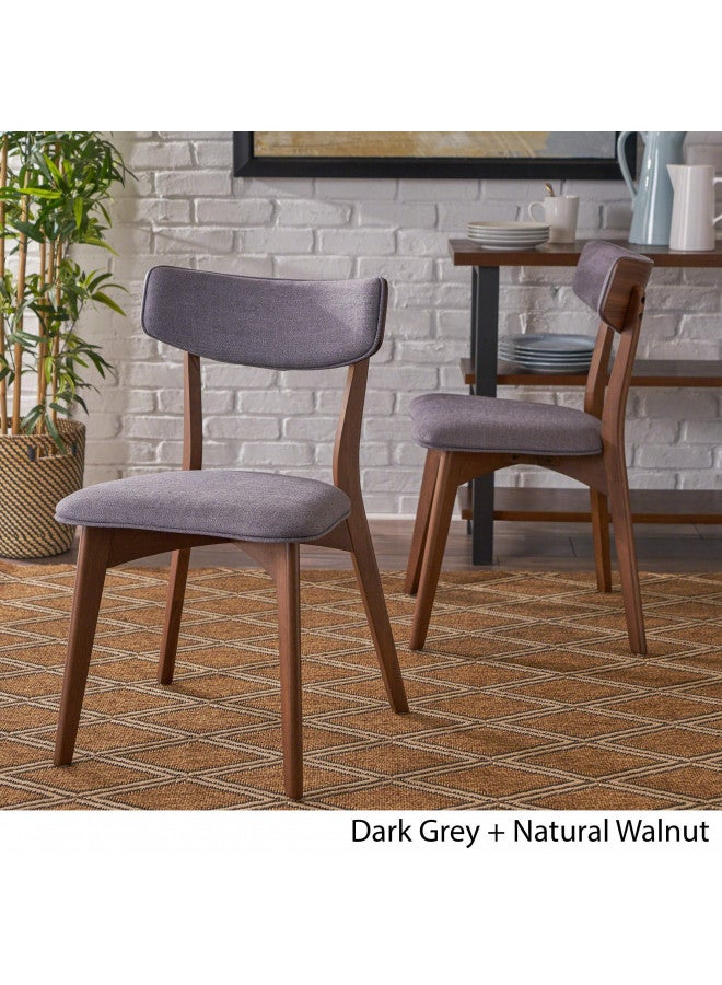 Christopher Knight Home Abrielle Mid-Century Modern Fabric Dining Chairs with Natural Walnut Finished Rubberwood Frame, 2-Pcs Set, Dark Grey / Natural Walnut - Image 3