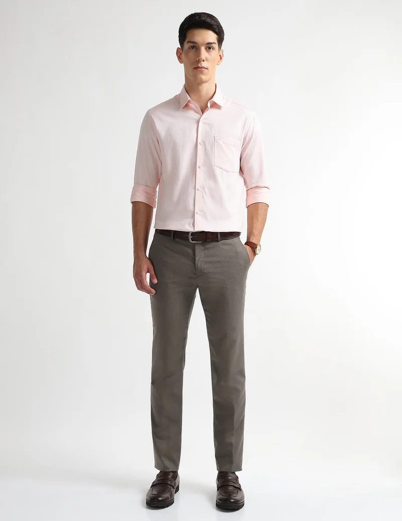 Arrow Brown Textured Dobby Trousers for Men | Best Price UAE