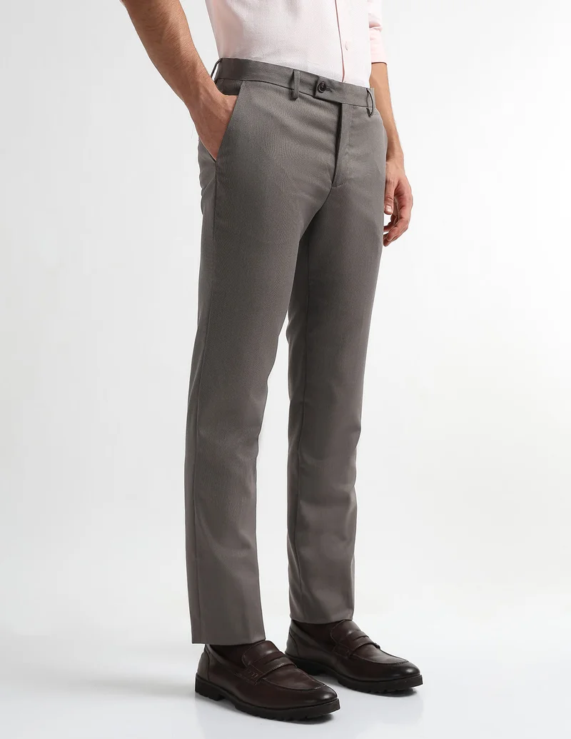 Arrow Brown Textured Dobby Trousers for Men | Best Price UAE