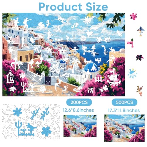 Mys Aurora Scenery Puzzles for Adults Santorini Wooden Puzzles 200 Pieces Unique Shaped Jigsaw Puzzle Birthday Gift Challenging Family Game for Kids and Adults 126 86 inch - Image 5