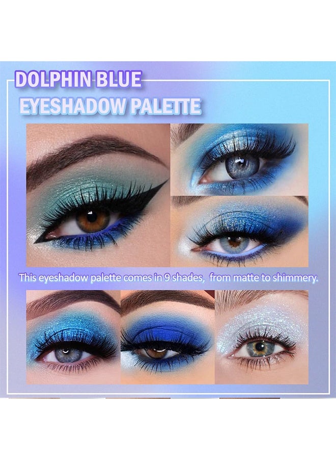 Tingphe Multi Color Eyes Palette,9 Colors Blue Glitter Eyeshadow Palette, Glitter Dark Light Royal Cobalt Baby Sky Navy Blue Metallic Shimmer Sparkly Eye Shadow Palette Makeup for Older Women Eyes, Highly Pigmented Eyeshadow - Image 3