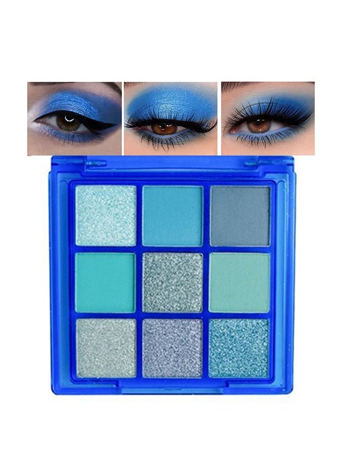 Tingphe Multi Color Eyes Palette,9 Colors Blue Glitter Eyeshadow Palette, Glitter Dark Light Royal Cobalt Baby Sky Navy Blue Metallic Shimmer Sparkly Eye Shadow Palette Makeup for Older Women Eyes, Highly Pigmented Eyeshadow - Image 1