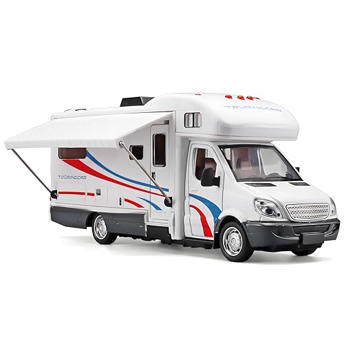 NOVAFUSION Toy Campers for Kids Toy RVDie Cast Metal Toy Camper for 3 4 5 6 7 8 9 Year Old ToddlersPull Back RV Toy with Light and SoundTrucks for Kids Ages 48White - Image 1