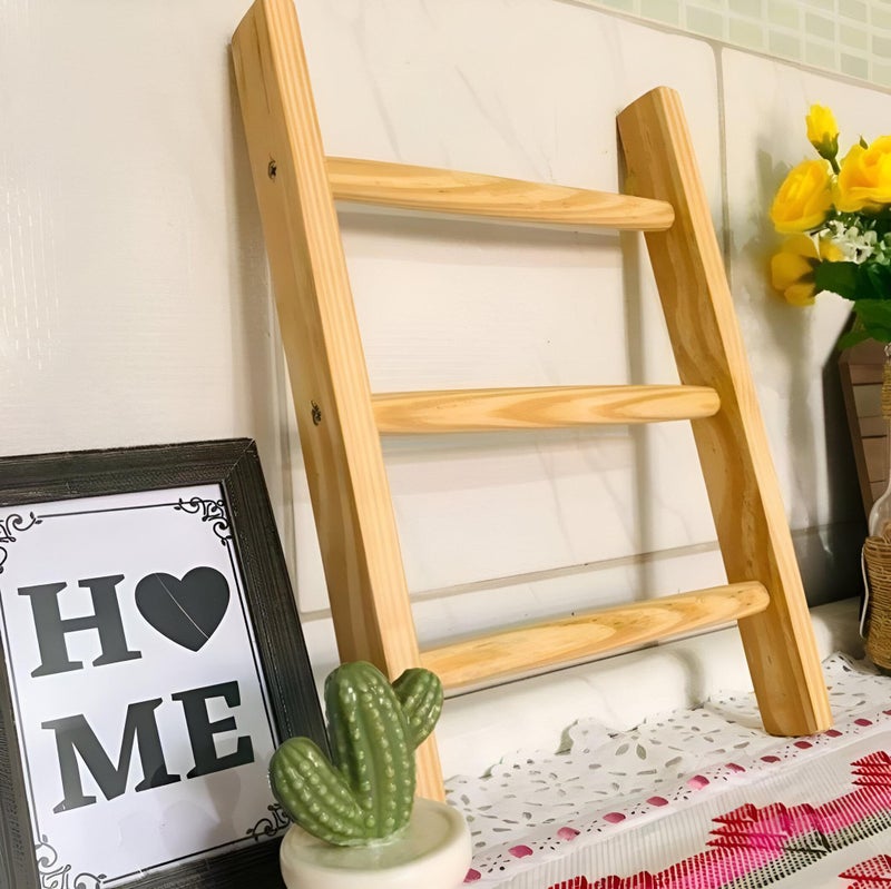 Vintage Wooden Towel Rack - Rustic Bathroom Decor Piece with Small Teacup Stand, Perfect for Enhancing Cottage Style Home Bathrooms - Image 3