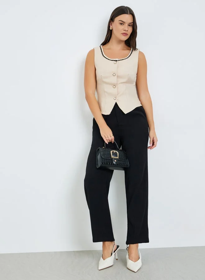 Take Two Women Sleeveless Textured Top with Button Front