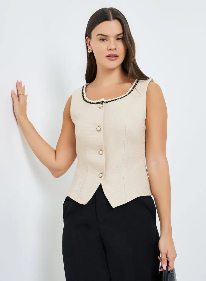 Take Two Women Sleeveless Textured Top with Button Front