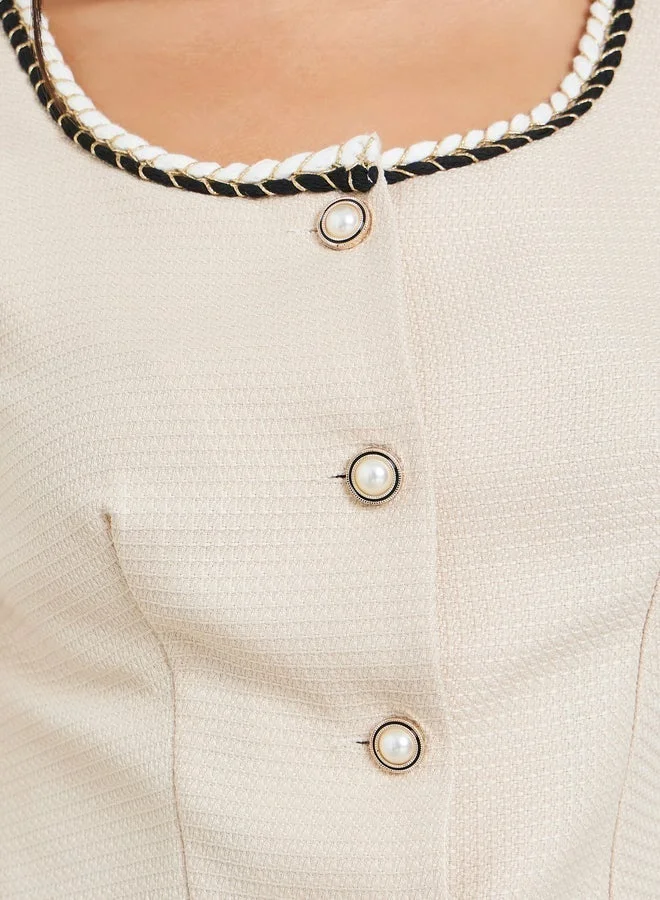 Take Two Women Sleeveless Textured Top with Button Front