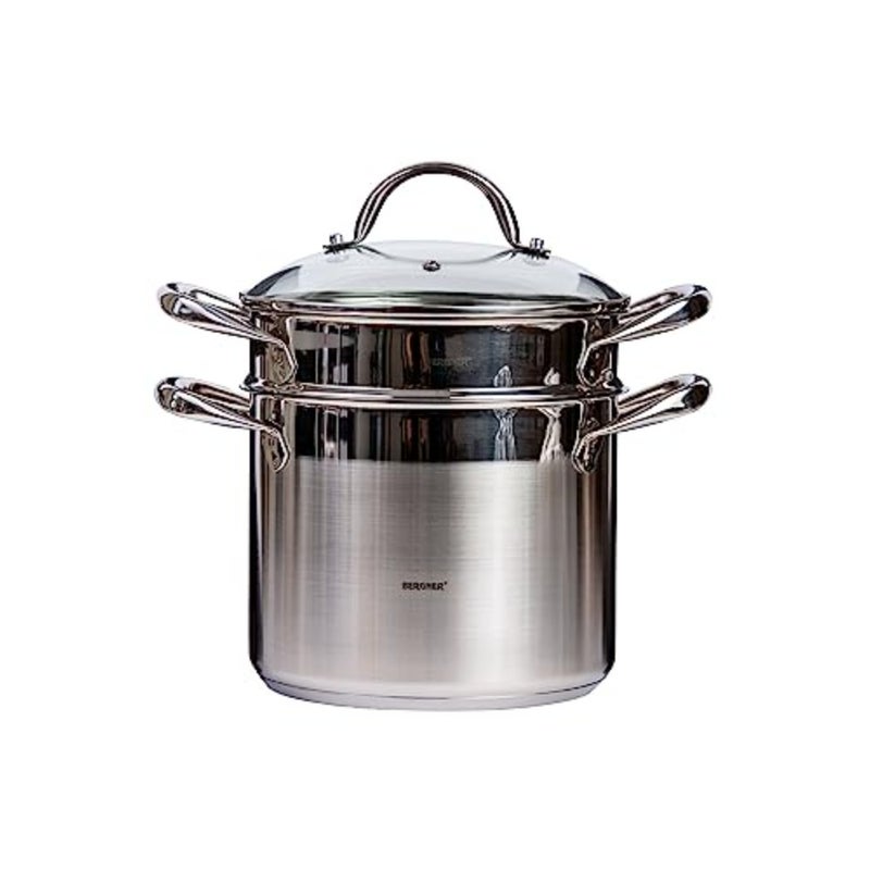 وعاء معكرونة SS GOURMET مع غطاء لاستخدام المطبخ، من الفولاذ المقاوم للصدأ، فضي، مع غطاء محكم ومقابض مريحة - Image 1