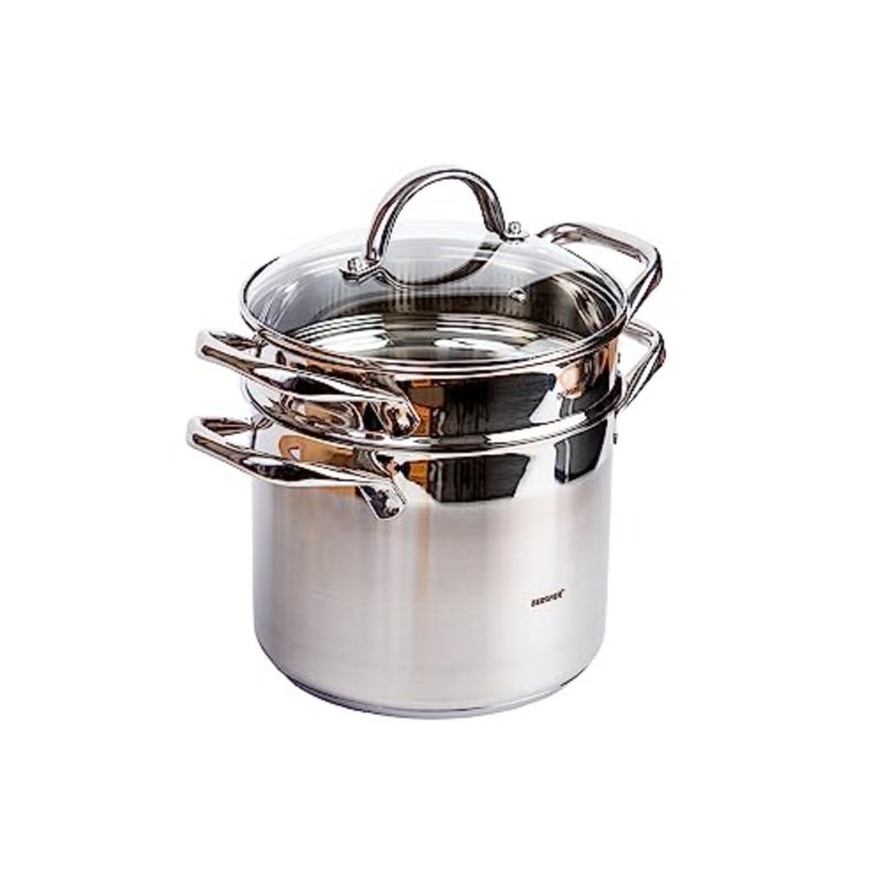وعاء معكرونة SS GOURMET مع غطاء لاستخدام المطبخ، من الفولاذ المقاوم للصدأ، فضي، مع غطاء محكم ومقابض مريحة - Image 4