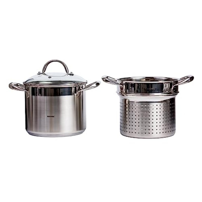 وعاء معكرونة SS GOURMET مع غطاء لاستخدام المطبخ، من الفولاذ المقاوم للصدأ، فضي، مع غطاء محكم ومقابض مريحة - Image 3
