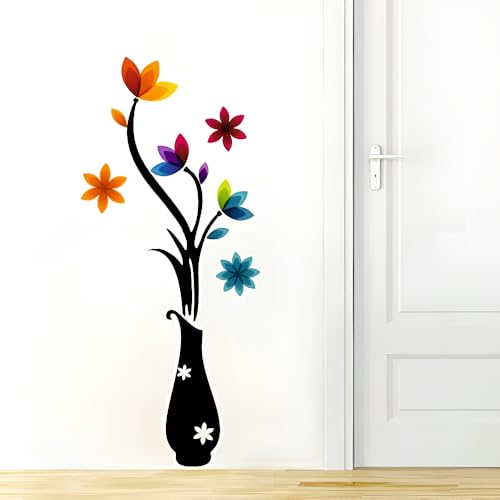 Techgifti™ Colorful Flowers with Vase ' Wall Sticker (PVC Vinyl, 112 cm x 48 cm) - Image 1