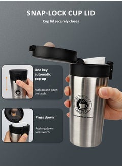 HomarKet Travel Coffee Mug with Splash Proof Sliding Lid, Double Wall Stainless Steel Vacuum Insulated Coffee Mug for Home and Office, Keep Beverages Hot or Cold  - Image 2
