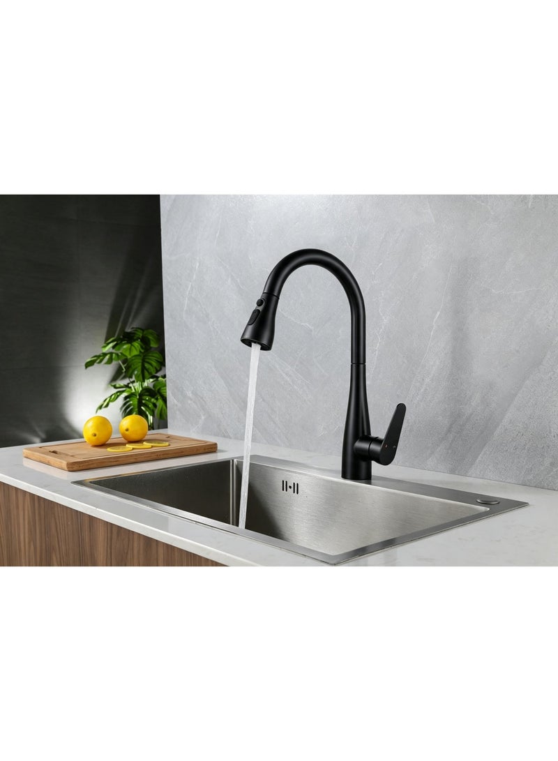 CM SL-4728 Pull-Out Kitchen Faucet – Matte Black Finish Modern Kitchen Mixer Tap - Image 2