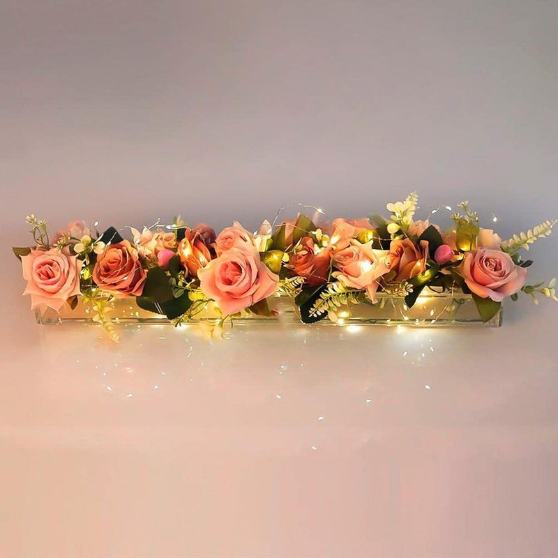 Clear Acrylic Flower Vase Mother's Day gan flower acrylic box INS wind flower vase 40*10*6.5 (18 holes) with lights - Image 1