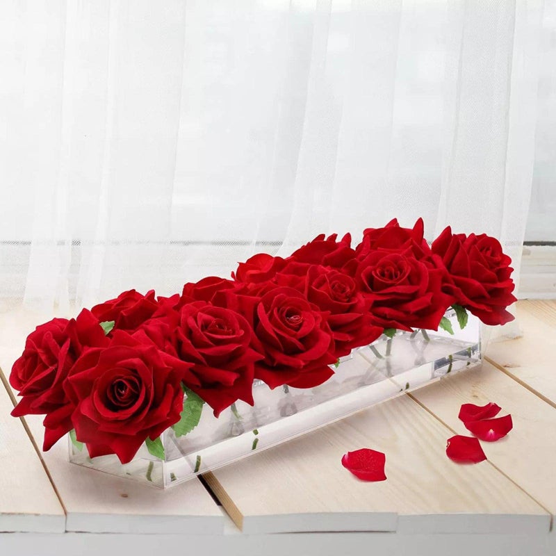 Clear Acrylic Flower Vase Mother's Day gan flower acrylic box INS wind flower vase 40*10*6.5 (18 holes) with lights - Image 4