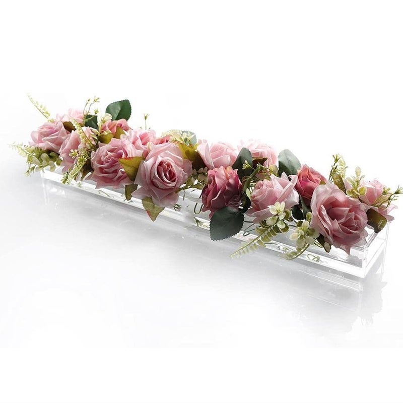 Clear Acrylic Flower Vase Mother's Day gan flower acrylic box INS wind flower vase 40*10*6.5 (18 holes) with lights - Image 5