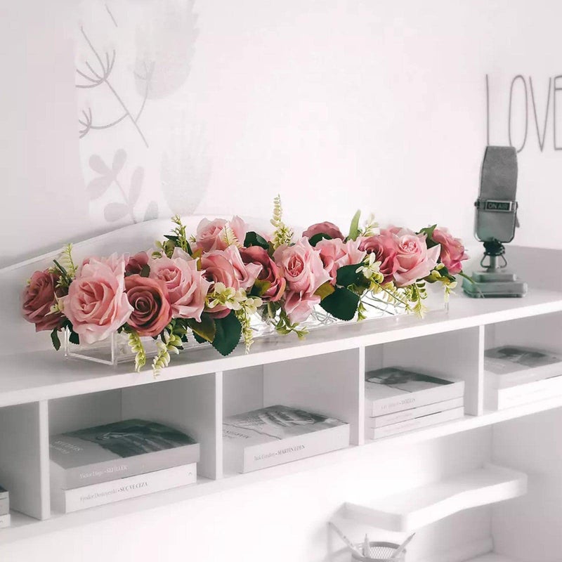 Clear Acrylic Flower Vase Mother's Day gan flower acrylic box INS wind flower vase 40*10*6.5 (18 holes) with lights - Image 3