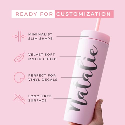 STRATA CUPS Pink Skinny Tumblers with Lids and Straws (4 pack) - 16oz Matte Pastel Colored Acrylic Tumblers with Lids and Straws, Double Wall Skinny Tumbler Bulk, Reusable Cup with Straw Cleaner - Image 4