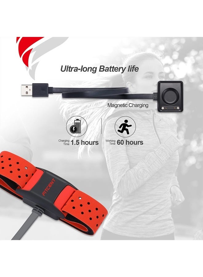 Fitcent ساعة مراقبة معدل ضربات القلب FITCENT، حزام ذراع بلوتوث ANT+ حساس بصري لمعدل ضربات القلب، متتبع لياقة بدنية قابل لإعادة الشحن لبيليتون سترافا زويفت بولار بيت DDP يوغا واهو للياقة البدنية (أحمر) - Image 5